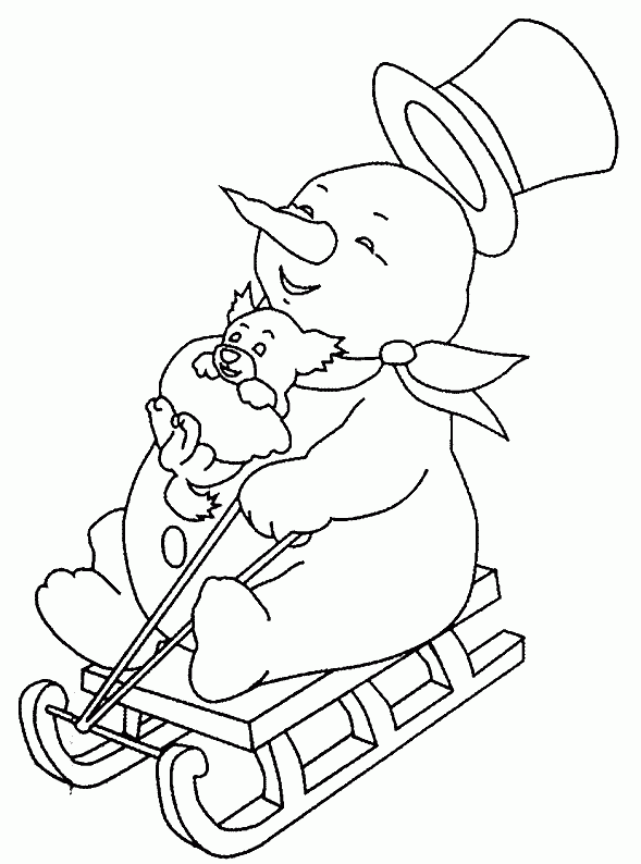 Kolorowanka - Bałwan na Sanki | Zimowa Radość dla Dzieci kolorowanka do druku